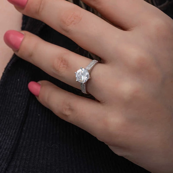 Gümüş Tek Taş Kadın Yüzük  SL6874 - Resim 9