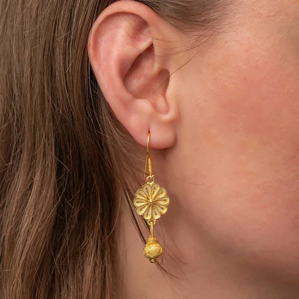 ​Gümüş Gold Sallantılı Trabzon Kazaz Kadın Küpe SL7283 - Resim 2