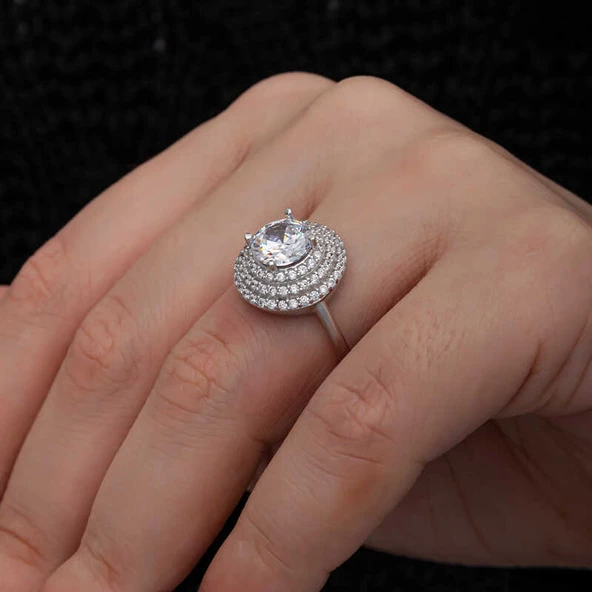 Gümüş 3 Sıra Taşlı Anturaj Kadın Yüzük  SL7202 - Resim 5