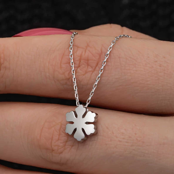 Gümüş Minimal Kar Tanesi Kadın Kolye SL7050 - Resim 8