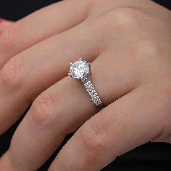 Gümüş Tek Taş Kadın Yüzük  SL6874 - Resim 4