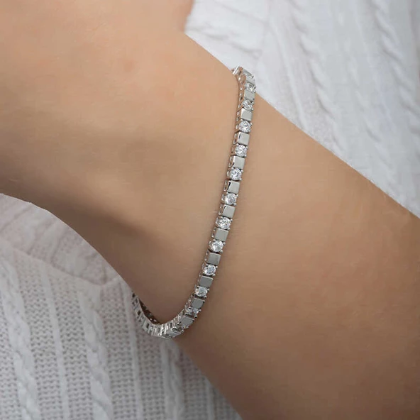 Gümüş Beyaz Taşlı Su Yolu Kadın Bileklik  SL6619 - Resim 6