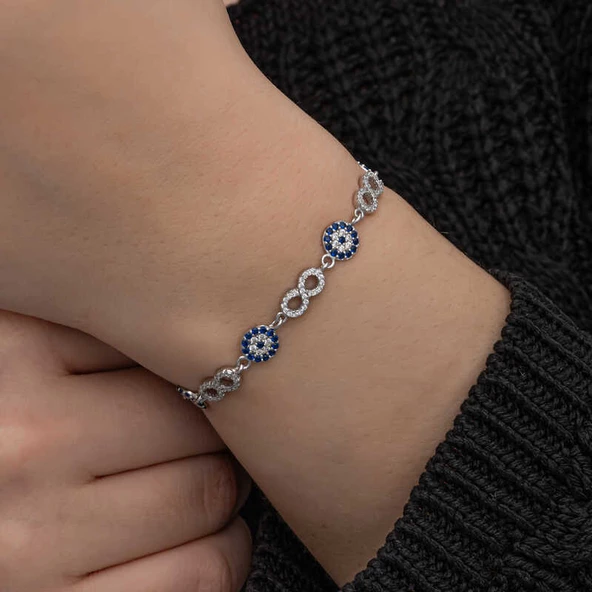 ​Gümüş Nazar Boncuklu Sonsuzluk Kadın Bileklik SL6993 - Resim 3