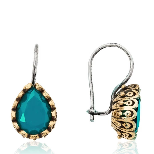 Gümüş Turkuaz Damla Otantik Kadın Küpe SL6483