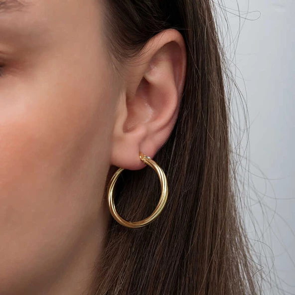 Gümüş Gold 3 mm Burgu Şarnel Küpe SL6705 - Resim 9