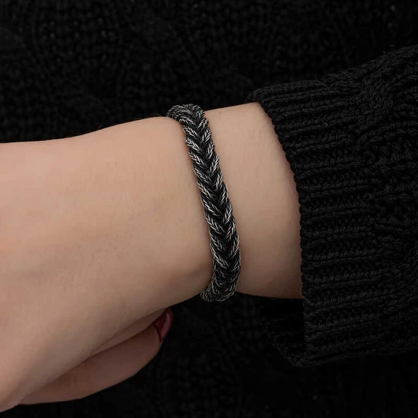 Gümüş Kazaziye Örgü Bileklik  SL7133 - Resim 3