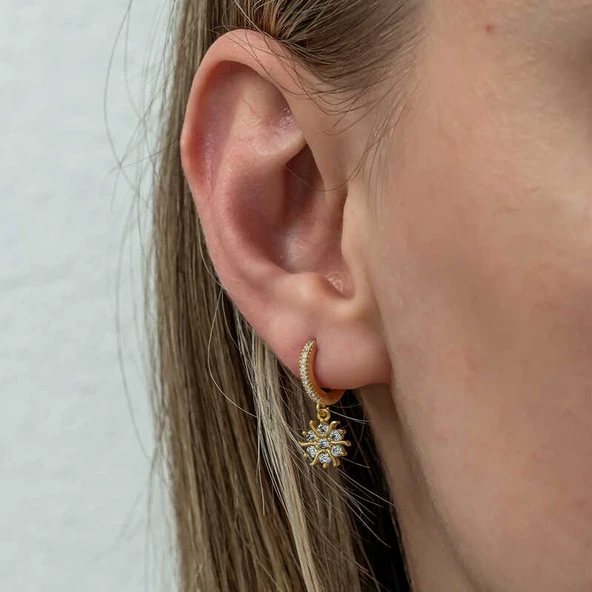 Gümüş Gold Sallantılı Güneş Kadın Küpe SL8069 - Resim 4