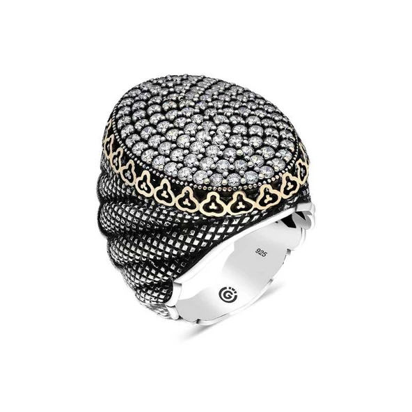 Gümüş Beyaz Zirkon Taşlı Oval Erkek Yüzük SL1838 - Resim 2