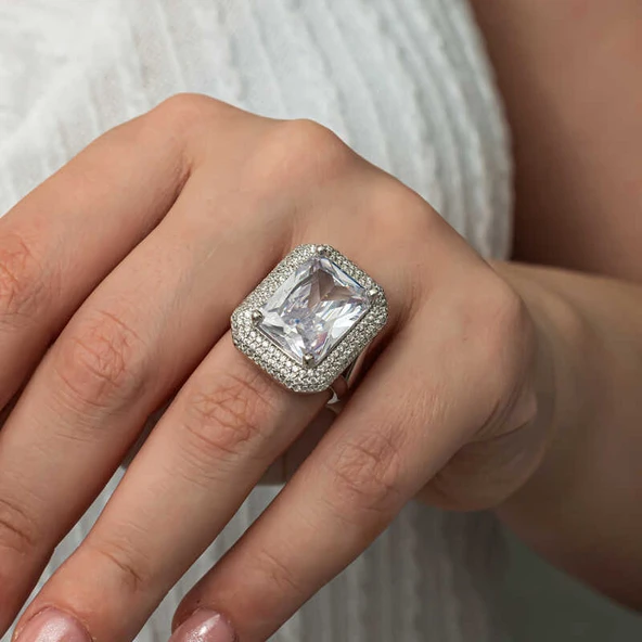 Gümüş Zirkon Taşlı Kadın Yüzük  SL8101 - Resim 9