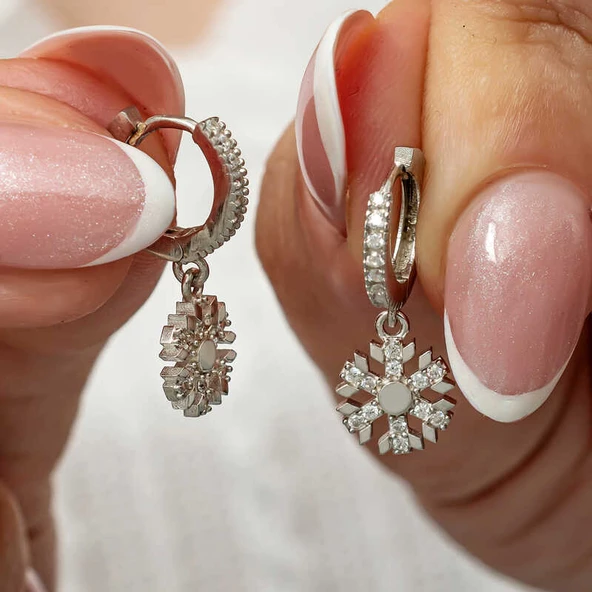 Gümüş Sallantılı Kar Tanesi Kadın Küpe SL8255 - Resim 6