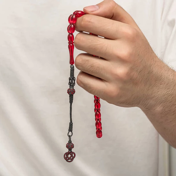 Gümüş Kazaz Püsküllü Sıkma Kehribar Tesbih T8922 SL8261 - Resim 2