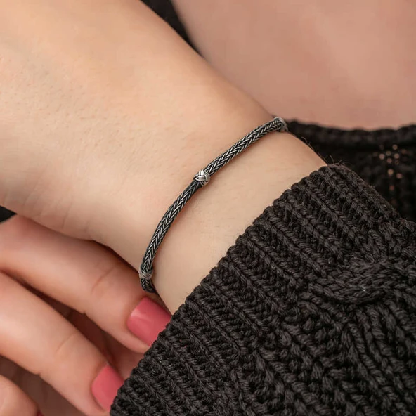 Gümüş Kazaziye Örgü Bileklik  SL7302 - Resim 9