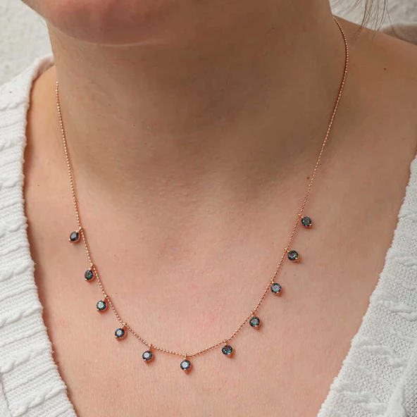 Gümüş Mistik Topaz Taşlı Rose Şans Kadın Kolye SL8239 - Resim 4