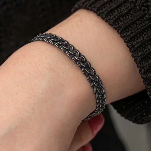 Gümüş Kazaziye Örgü Bileklik  SL7308 - Resim 4