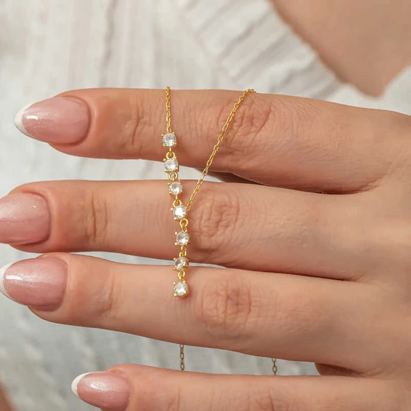 Gümüş Zirkon Sıra Taşlı Gold Kadın Kolye SL8134 ürün görseli