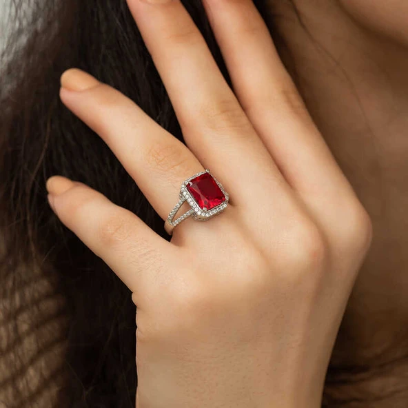 Gümüş Baget Kare Bayan Yüzük  SL1886 - Resim 10