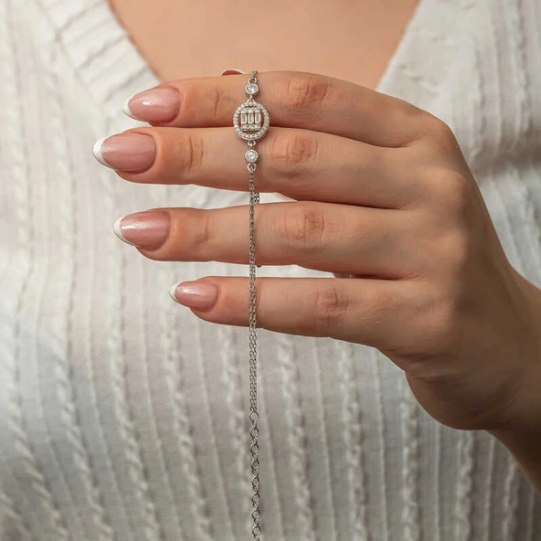 Gümüş Oval Baget Taşlı Kadın Bileklik SL8185 ürün görseli
