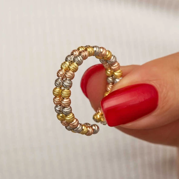 Gümüş İki Sıralı Dorika Kadın Yüzük SL8930 ürün görseli