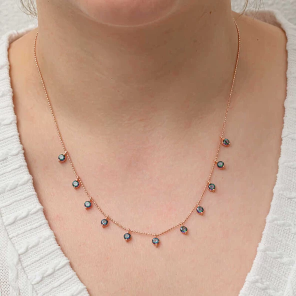 Gümüş Mistik Topaz Taşlı Rose Şans Kadın Kolye SL8239 - Resim 3