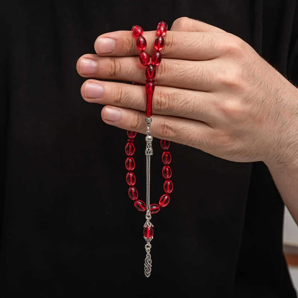 Gümüş Püskül Sıkma Kehribar Tesbih  SL7423