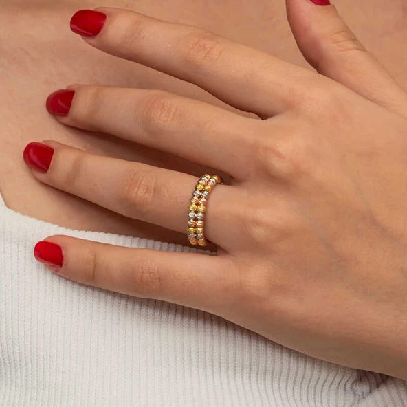 Gümüş İki Sıralı Dorika Kadın Yüzük SL8930 - Resim 10