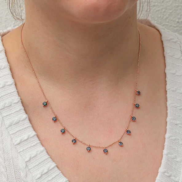 Gümüş Mistik Topaz Taşlı Rose Şans Kadın Kolye SL8239 - Resim 5