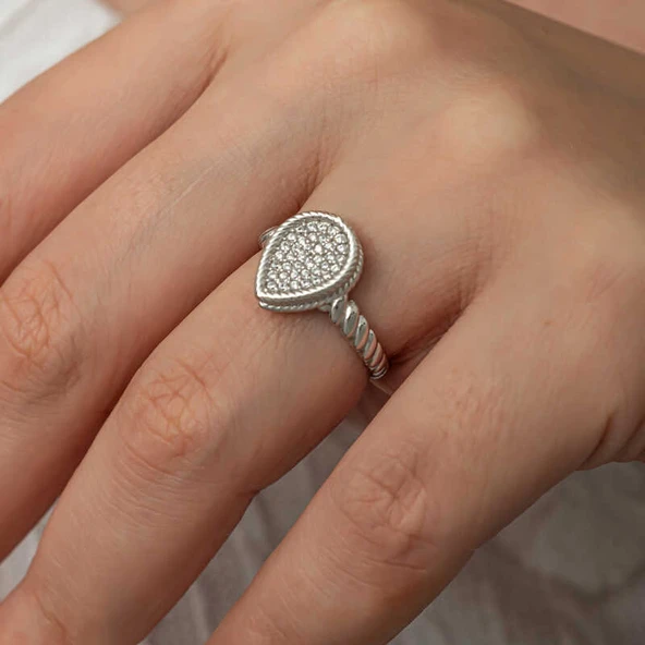 Gümüş Damla Zirkon Taşlı Kadın Yüzük T8885 SL8177 - Resim 12