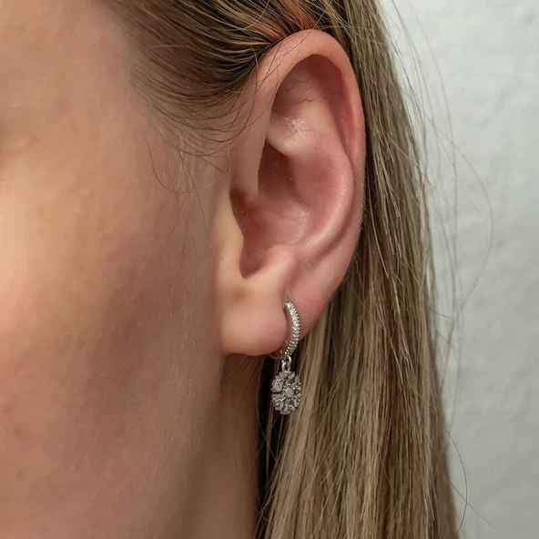 Gümüş Sallantılı Kar Tanesi Kadın Küpe SL8255 - Resim 5