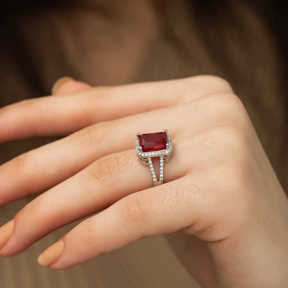 Gümüş Baget Kare Bayan Yüzük  SL1886 - Resim 9