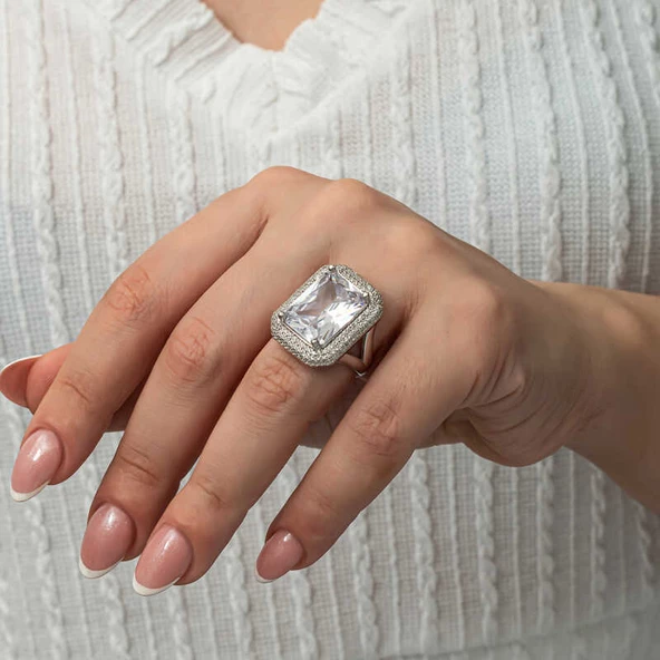 Gümüş Zirkon Taşlı Kadın Yüzük  SL8101 - Resim 2