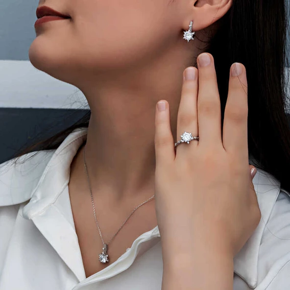 ​Gümüş Çiçek Desenli Kadın Set SL6158 - Resim 5