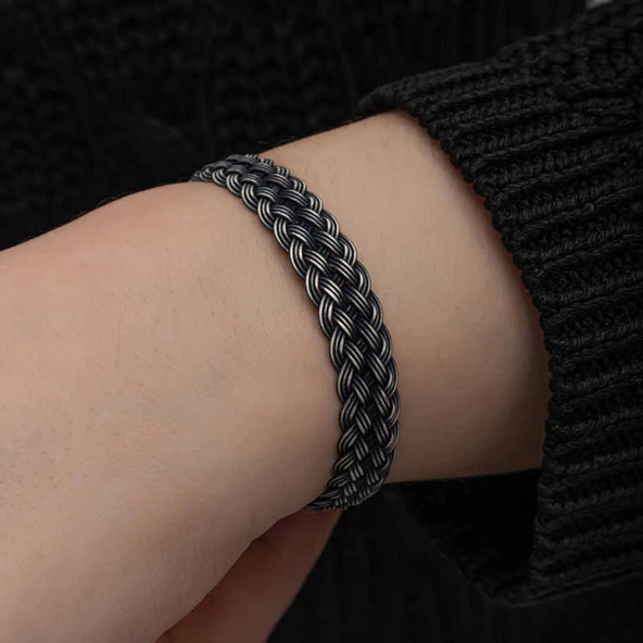 Gümüş Kazaziye Örgü Bileklik  SL7157 - Resim 5