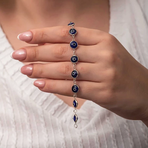 Gümüş Yuvarlak Nazar Kadın Bileklik SL8114 ürün görseli