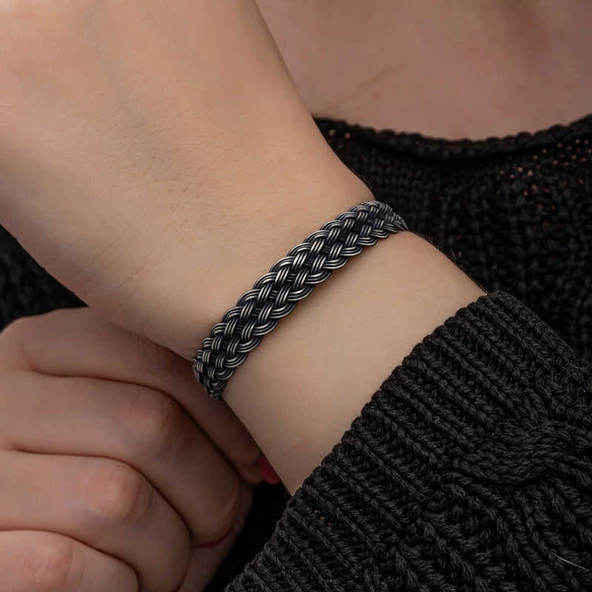 Gümüş Kazaziye Örgü Bileklik  SL7157 - Resim 2