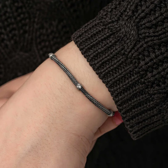 Gümüş Kazaziye Örgü Bileklik  SL7302 - Resim 10