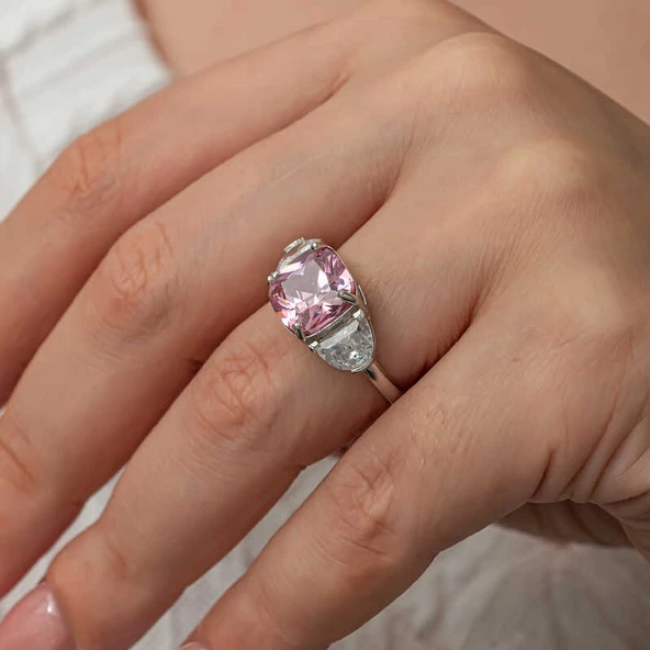 Gümüş Pembe Zirkon Taşlı Kadın Yüzük T8914 SL8254 - 5