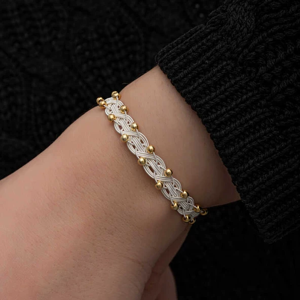 Gümüş Kazaziye Örgü Bileklik  SL7134 - Resim 6