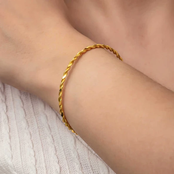 Gümüş Gold İkili Burgu Kadın Bilezik  SL8020 - Resim 7