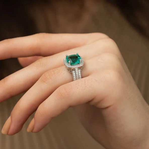 ​Gümüş Turkuaz Baget Bayan Yüzük SL9095 - Resim 10