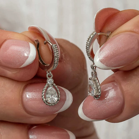 Gümüş Sallantılı Damla Kadın Küpe SL8102 - Resim 5