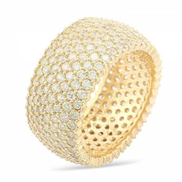 Gümüş 7 Sıra Altın Kaplama Tamtur Bayan Yüzük  SL2383 - Resim 2