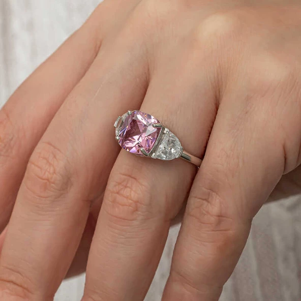 Gümüş Pembe Zirkon Taşlı Kadın Yüzük T8914 SL8254 - 6