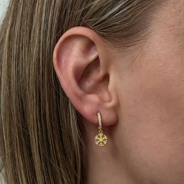 Gümüş Sallantılı Gold Kar Tanesi Kadın Küpe SL8256 - Resim 2