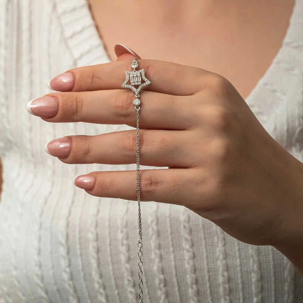 Gümüş Baget Taşlı Yıldız Kadın Bileklik SL8183 - Resim 2