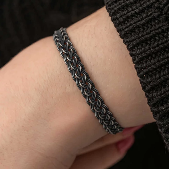 Gümüş Kazaziye Örgü Bileklik  SL7308 - Resim 3