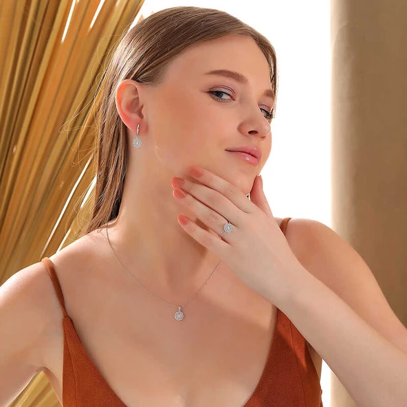 Gümüş Zirkon Taşlı Çiçek Kadın Set SL6225 - Resim 2