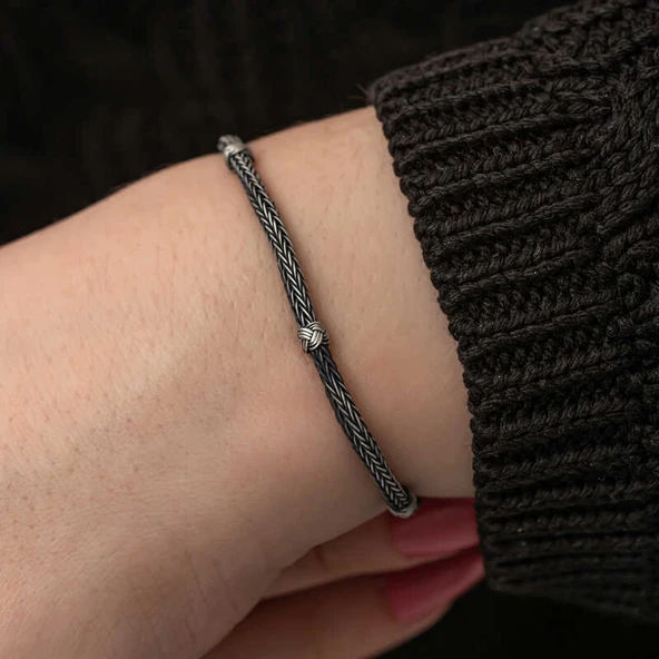 Gümüş Kazaziye Örgü Bileklik  SL7302 - Resim 8