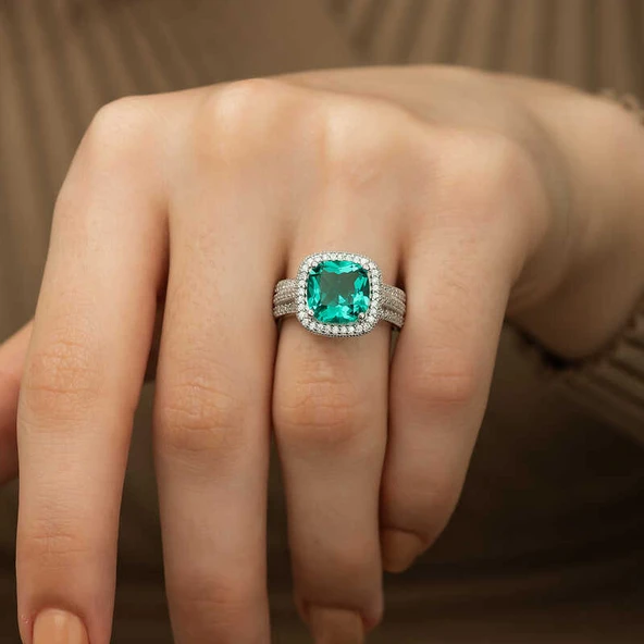 ​Gümüş Turkuaz Baget Bayan Yüzük SL9095 - Resim 8