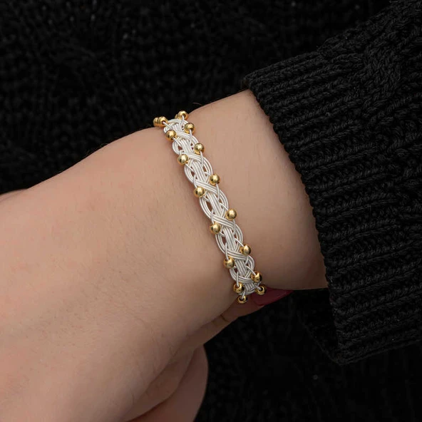 Gümüş Kazaziye Örgü Bileklik  SL7134 - Resim 8