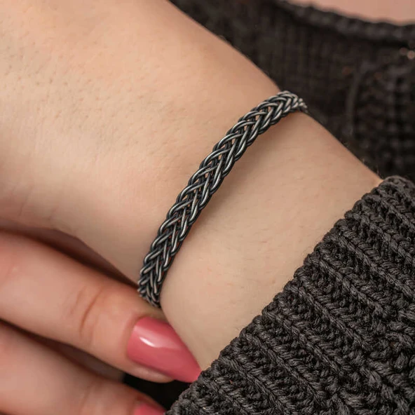 Gümüş Kazaziye Örgü Bileklik  SL7306 - Resim 9